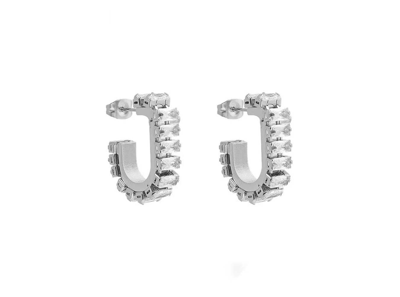 Gümüş Renk Taş Detaylı 14K Altın Kaplama TX Küpe (Çift)