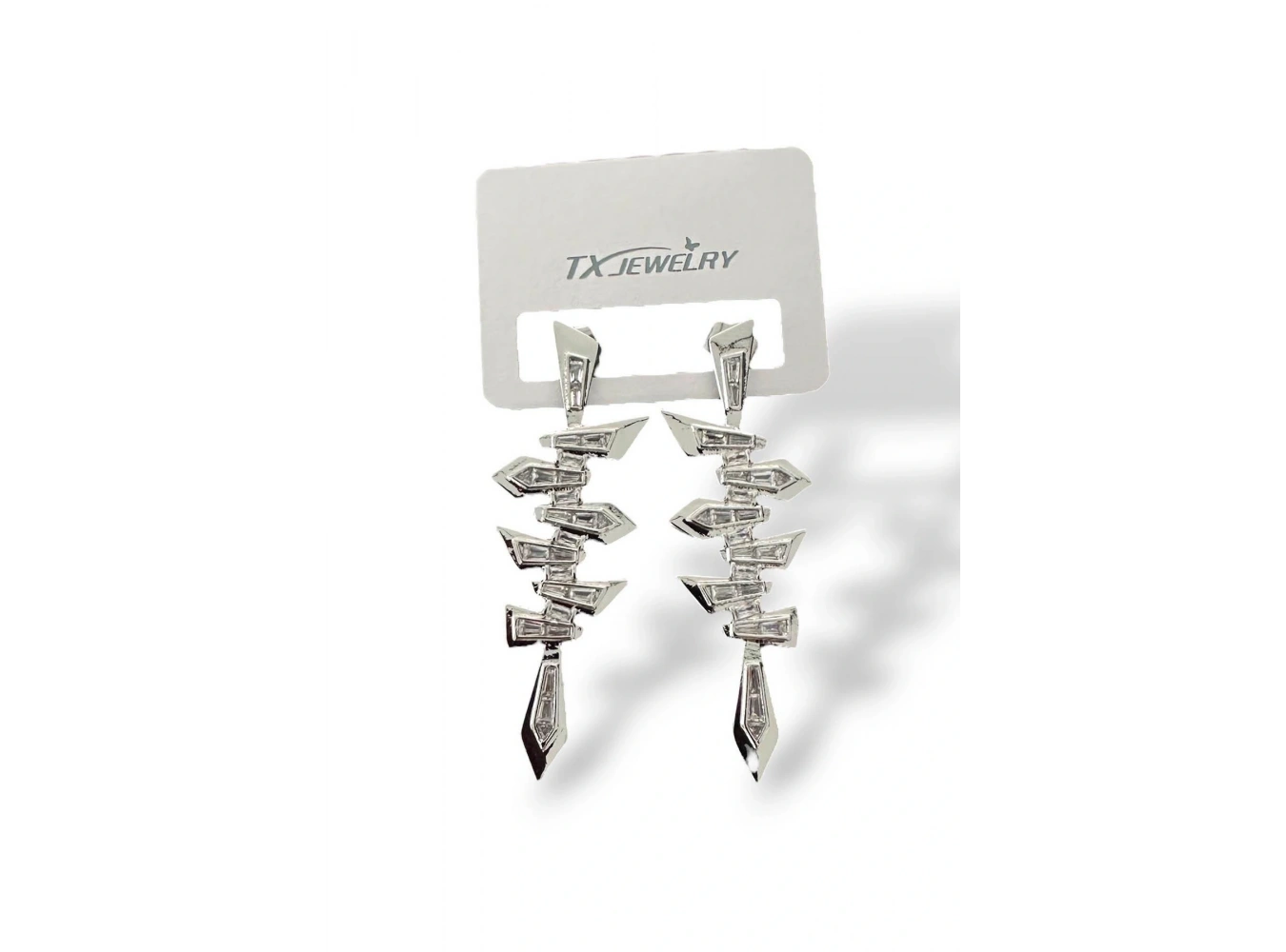 Gümüş Renk Taş Detaylı 14K Altın Kaplama TX Küpe (Çift)