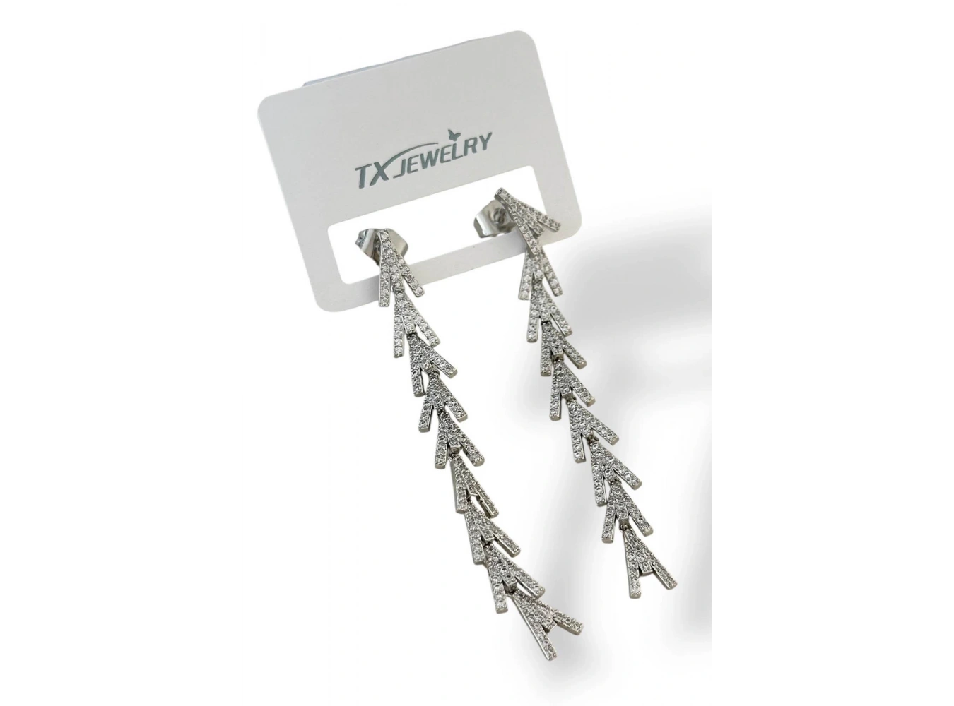 Gümüş Renk Taş Detaylı 14K Altın Kaplama TX Küpe (Çift)