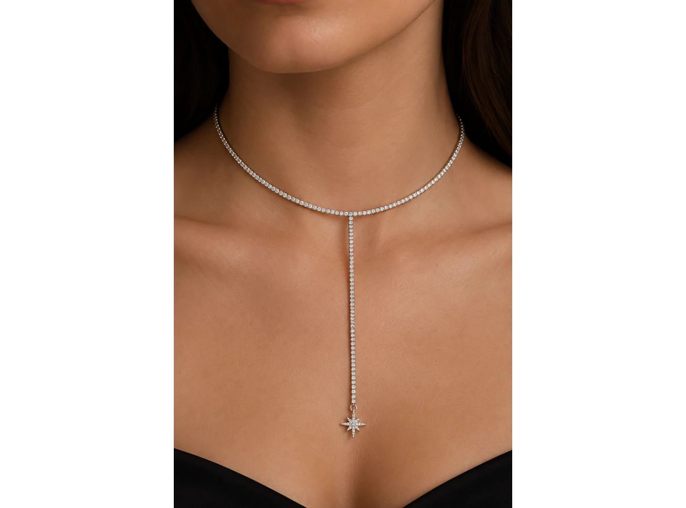Gümüş Renk Taş Detaylı 14K Altın Kaplama Vip Choker Kolye