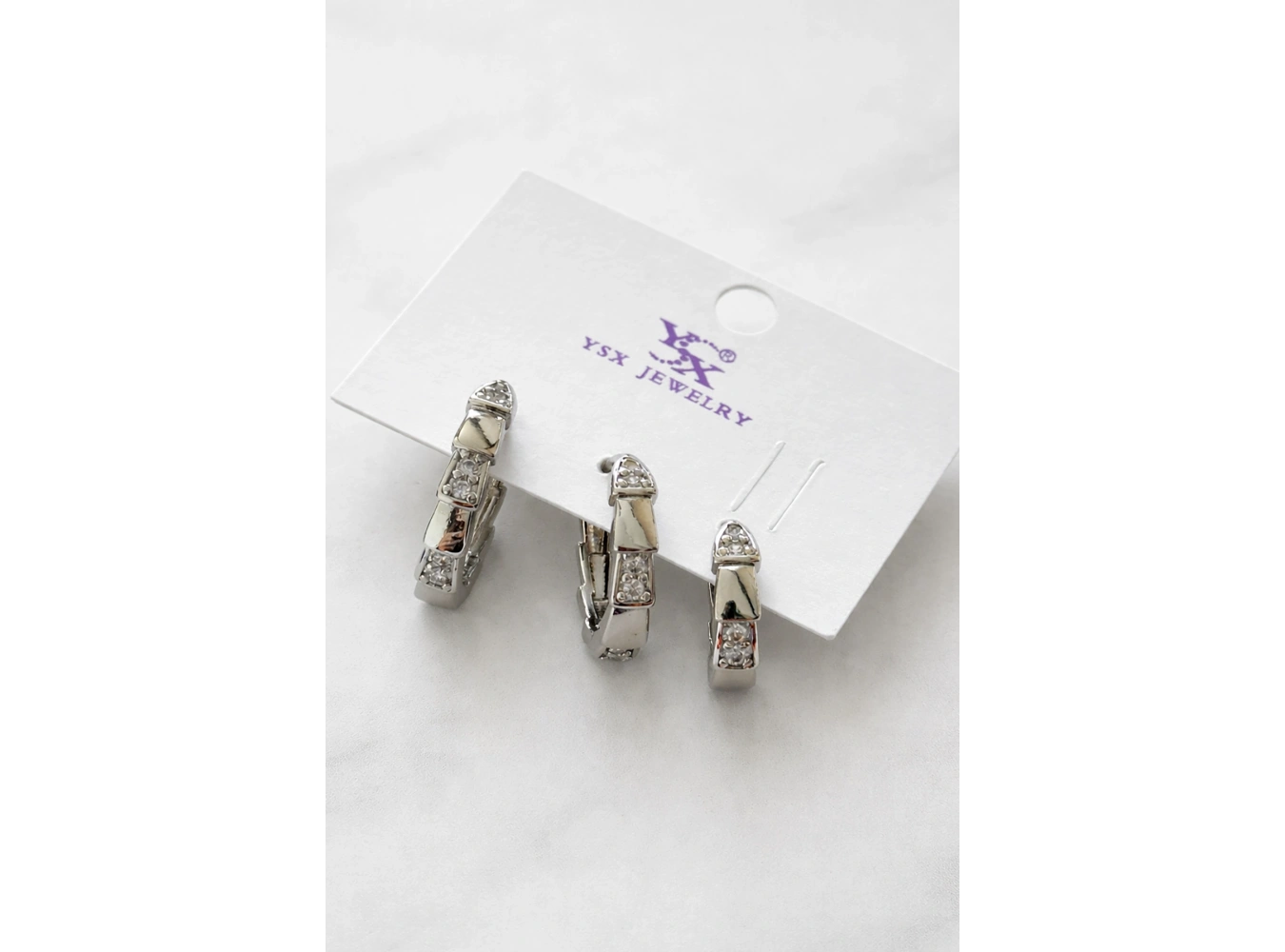 Gümüş Renk Taş Detaylı 3lü YSX Halka Küpe Set