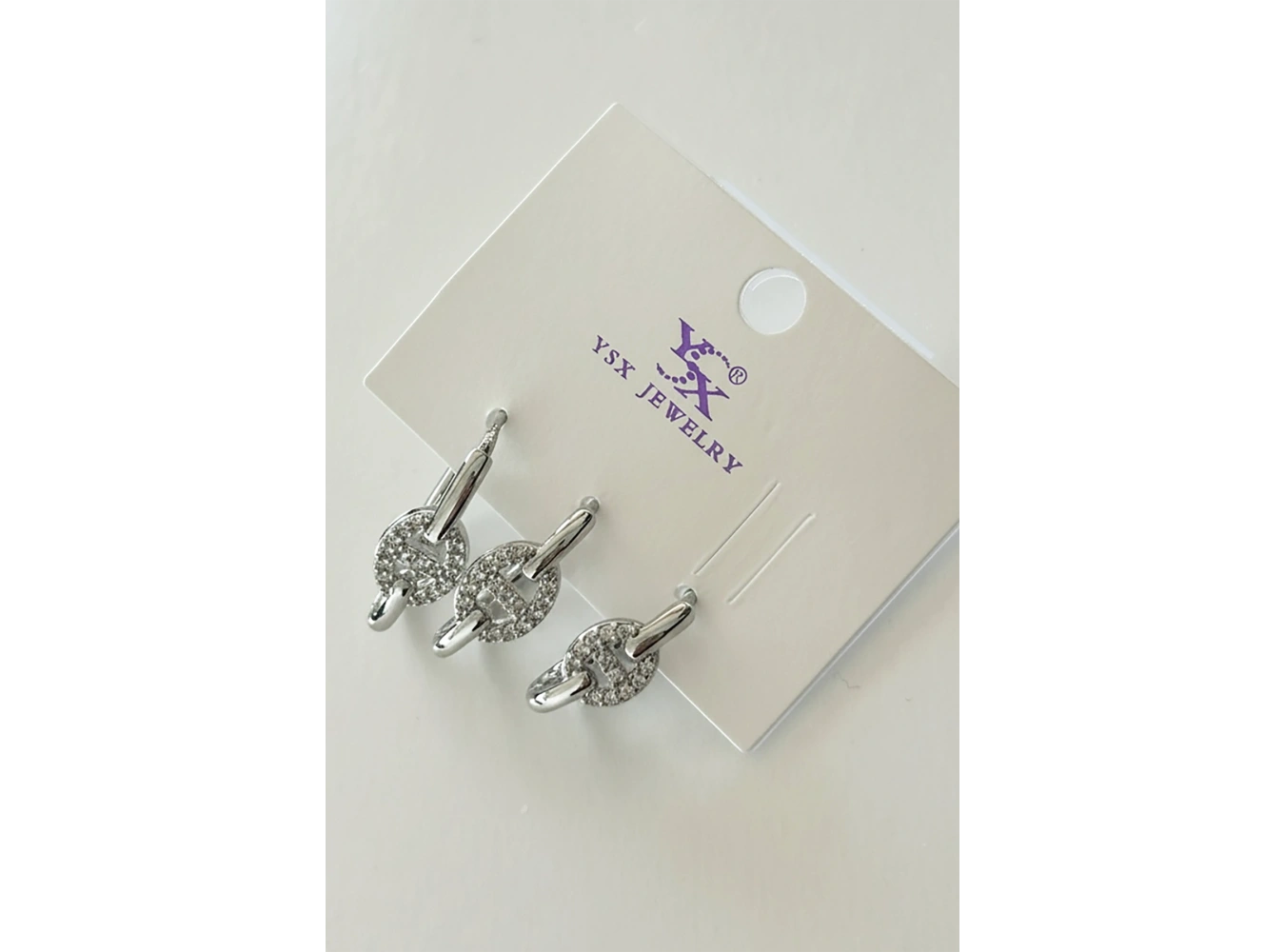 Gümüş Renk Taş Detaylı 3lü YSX Küpe