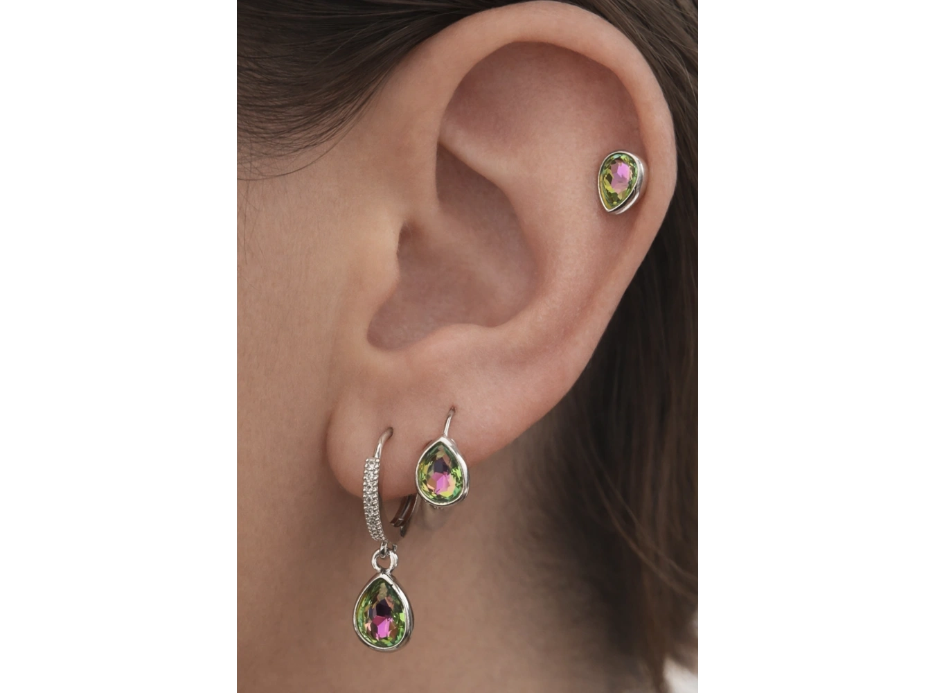 Gümüş Renk Taş Detaylı 3lü YSX Küpe