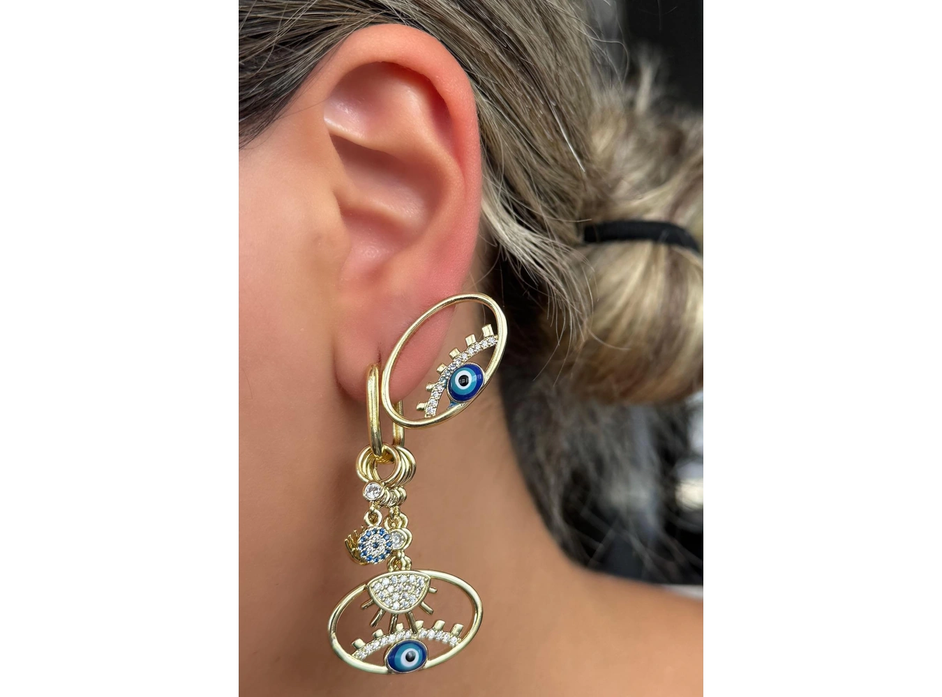 Gümüş Renk Taş Detaylı 3lü YSX Küpe Set