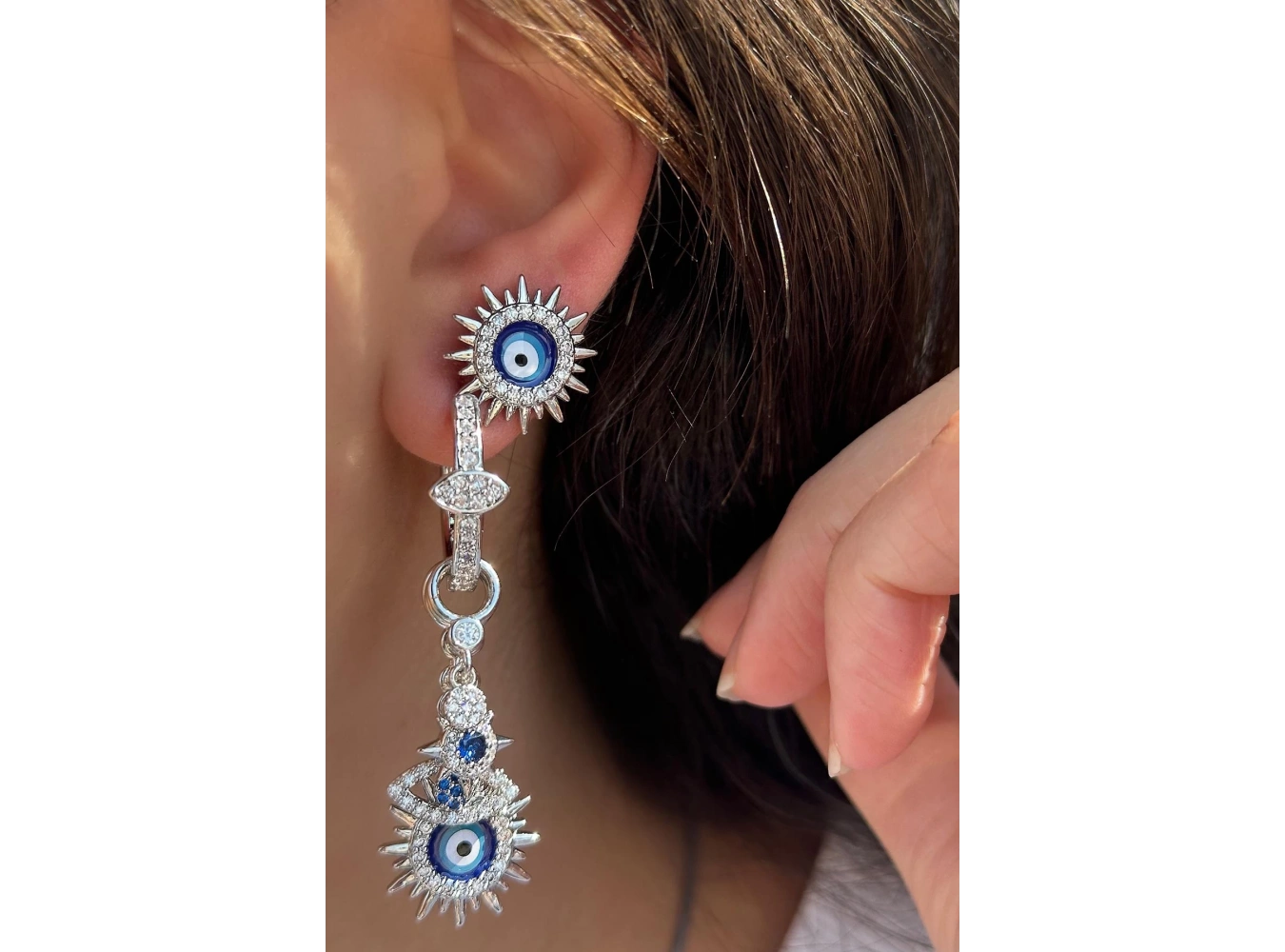 Gümüş Renk Taş Detaylı 3lü YSX Küpe Set