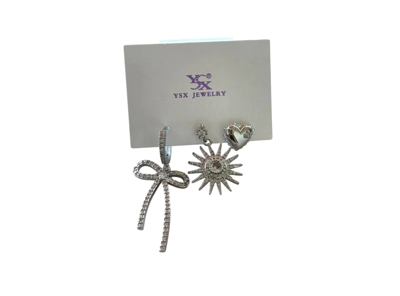 Gümüş Renk Taş Detaylı 3lü YSX Küpe Set