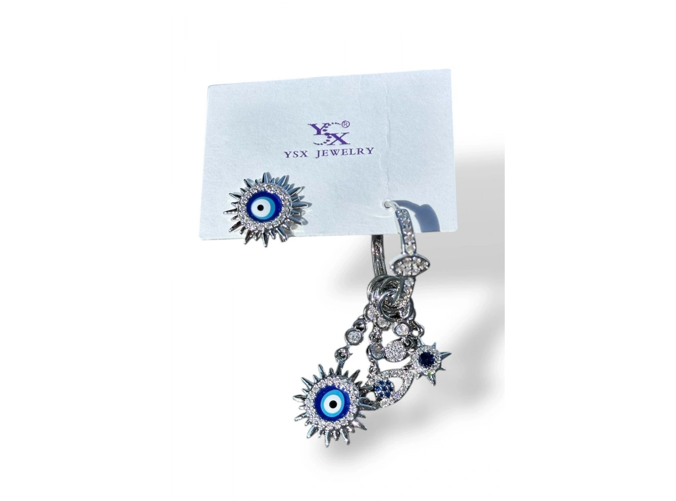 Gümüş Renk Taş Detaylı 3lü YSX Küpe Set