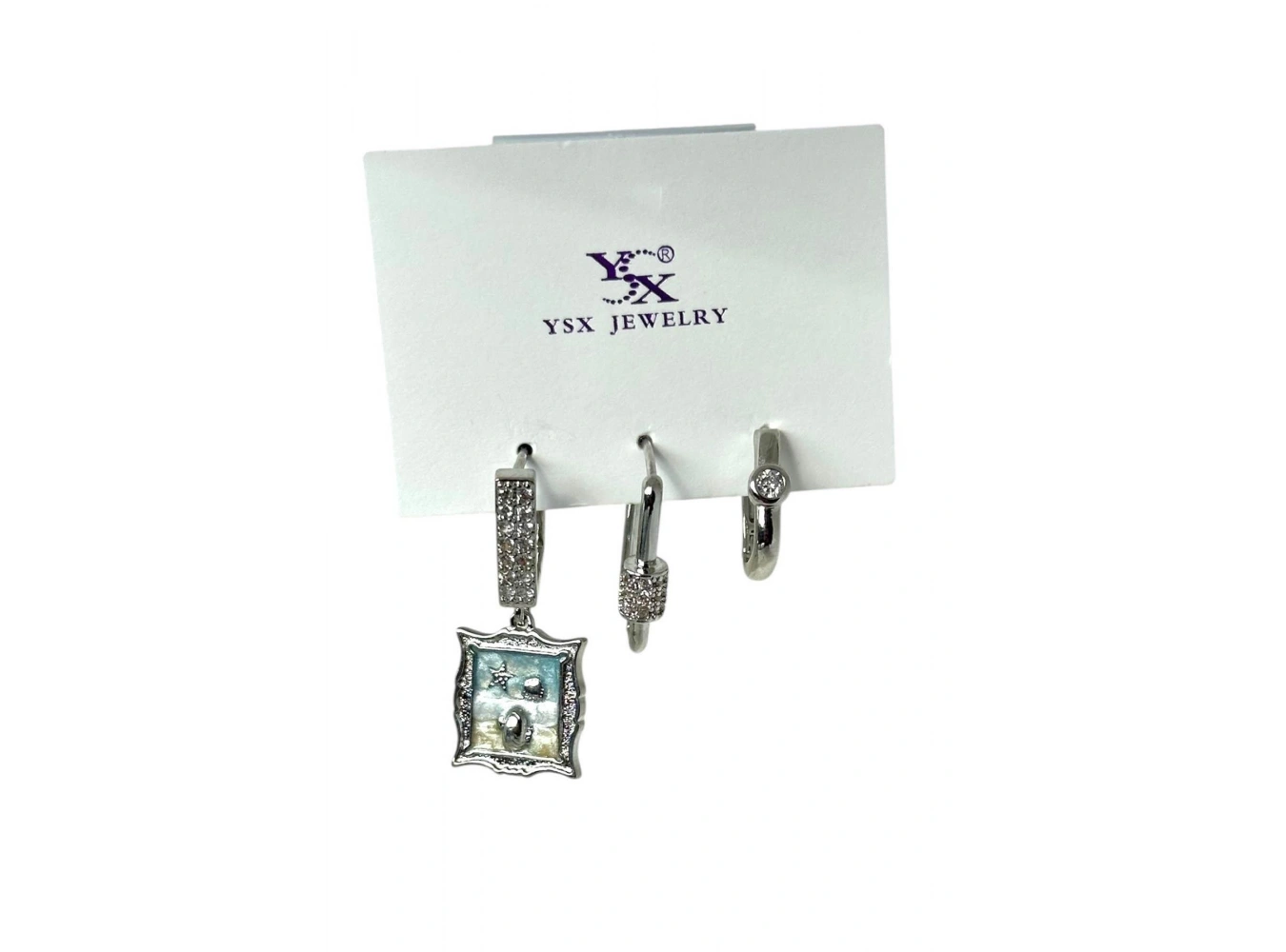 Gümüş Renk Taş Detaylı 3lü YSX Küpe Set