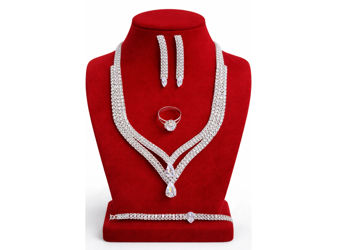 Gümüş Renk Taş Detaylı 4lü Abiye Set