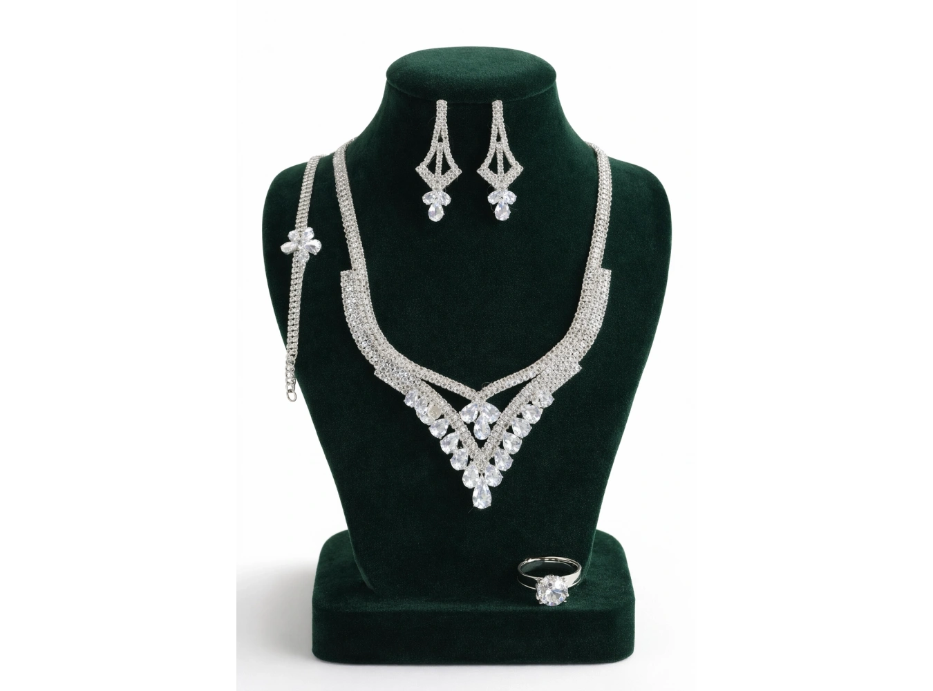 Gümüş Renk Taş Detaylı 4lü Abiye Set