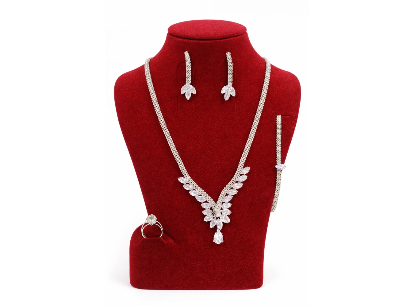 Gümüş Renk Taş Detaylı 4lü Abiye Set