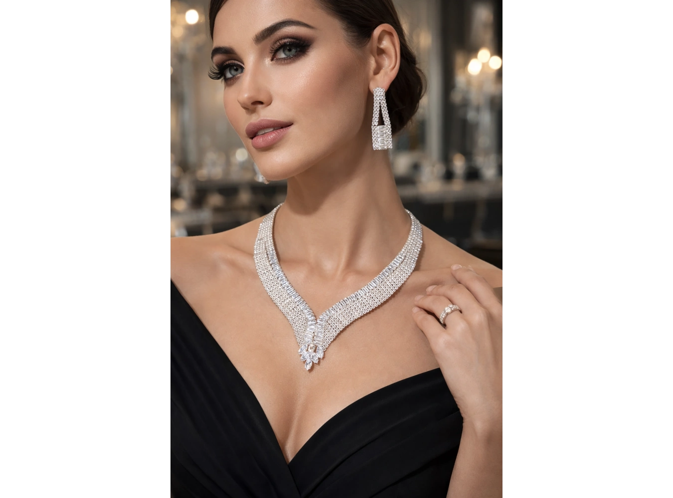 Gümüş Renk Taş Detaylı 4lü Abiye Set