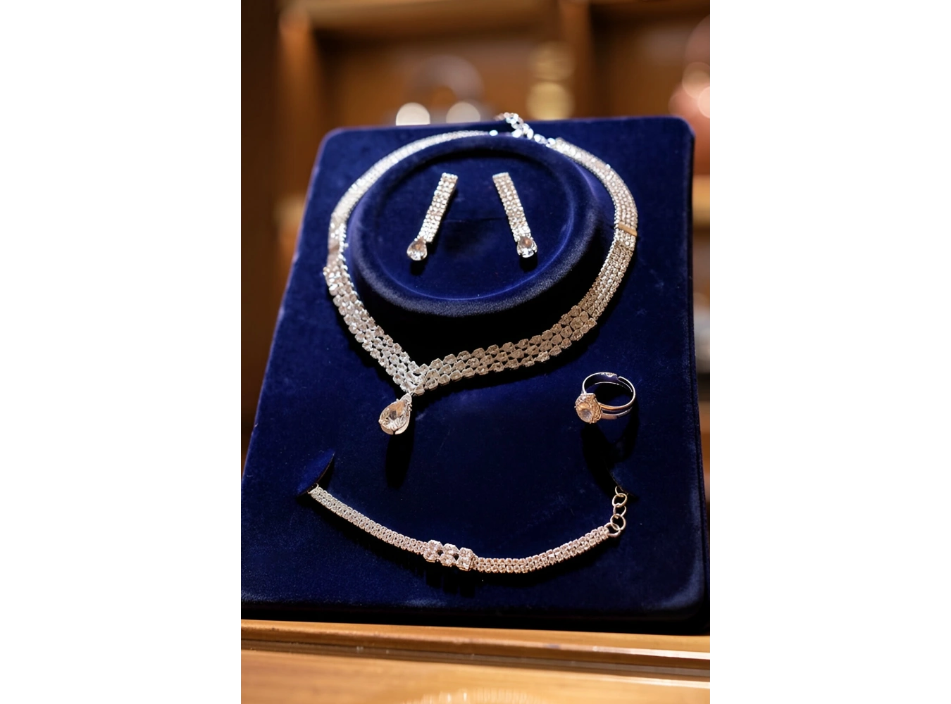 Gümüş Renk Taş Detaylı 4lü Abiye Set