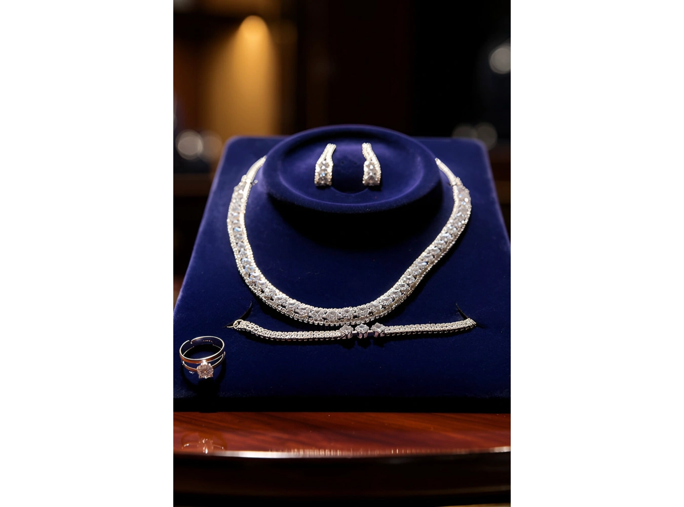 Gümüş Renk Taş Detaylı 4lü Abiye Set