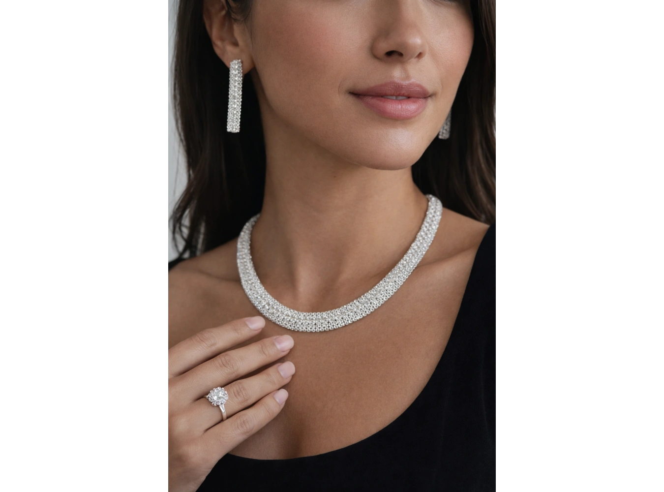 Gümüş Renk Taş Detaylı 4lü Abiye Set