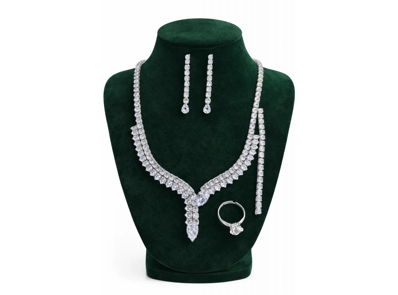 Gümüş Renk Taş Detaylı 4lü Abiye Set