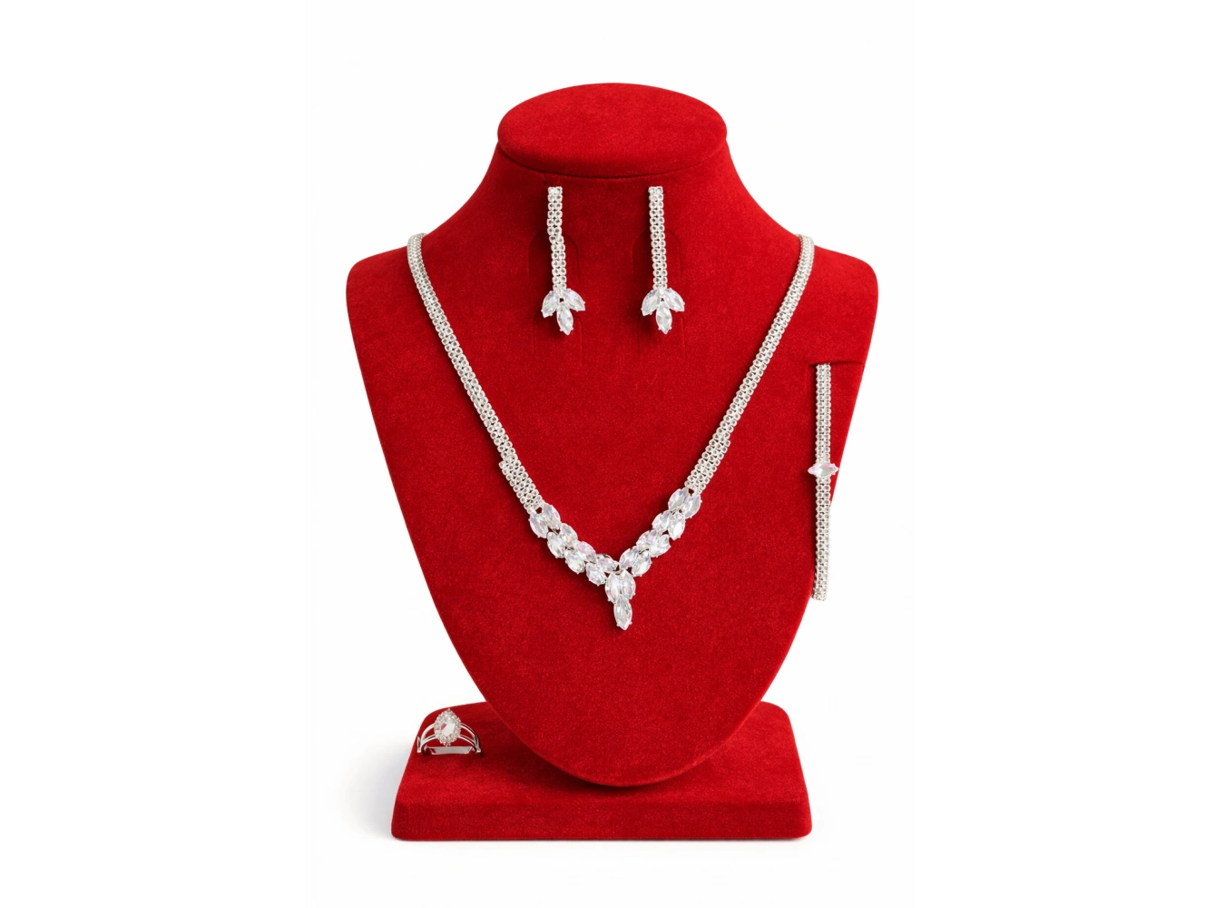 Gümüş Renk Taş Detaylı 4lü Abiye Set