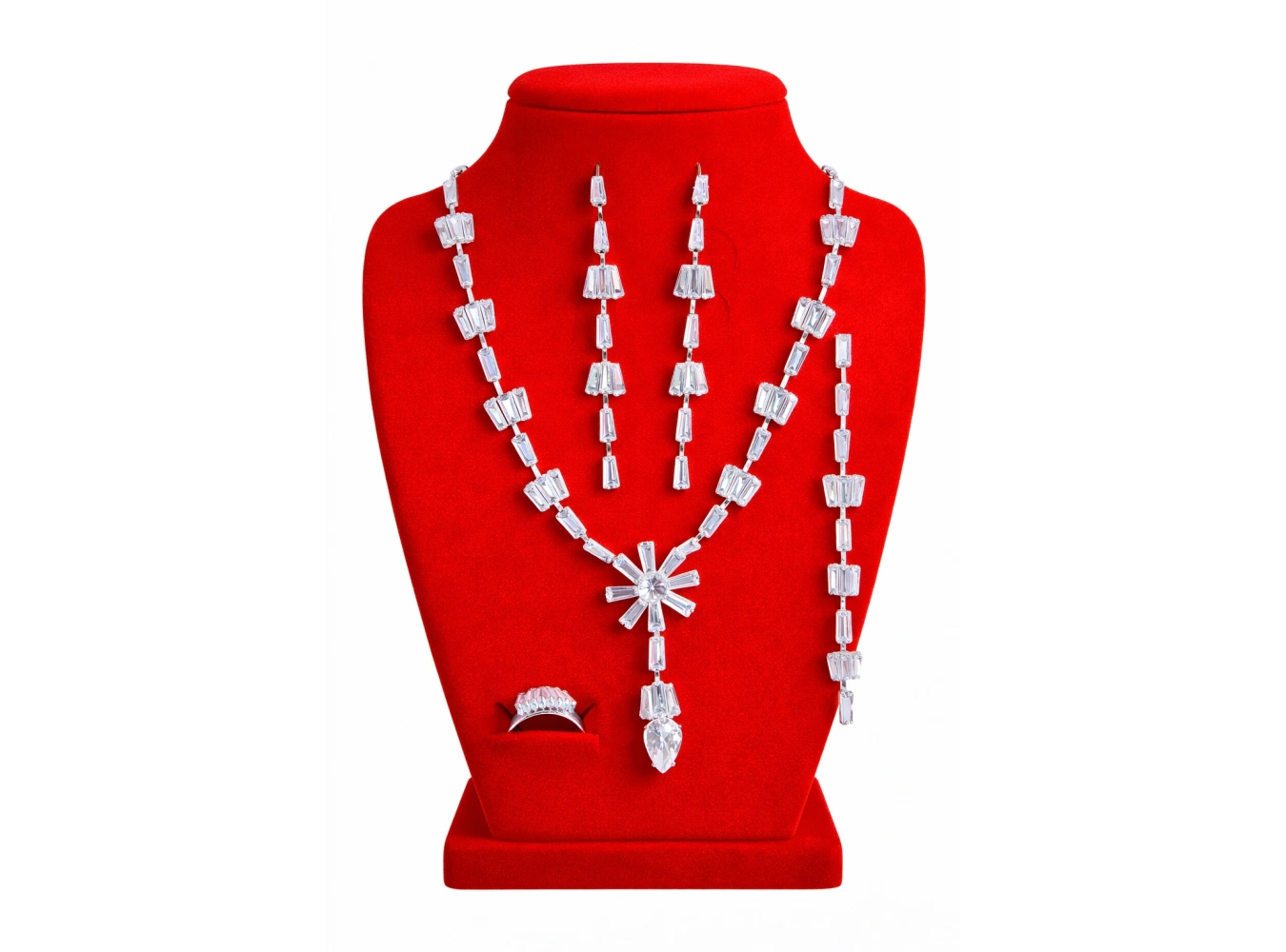 Gümüş Renk Taş Detaylı 4lü Abiye Set