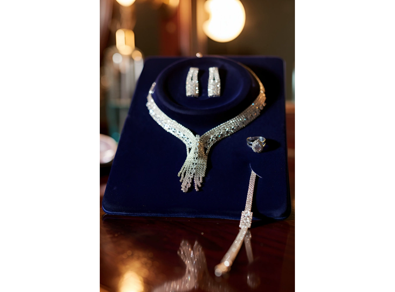 Gümüş Renk Taş Detaylı 4lü Abiye Set