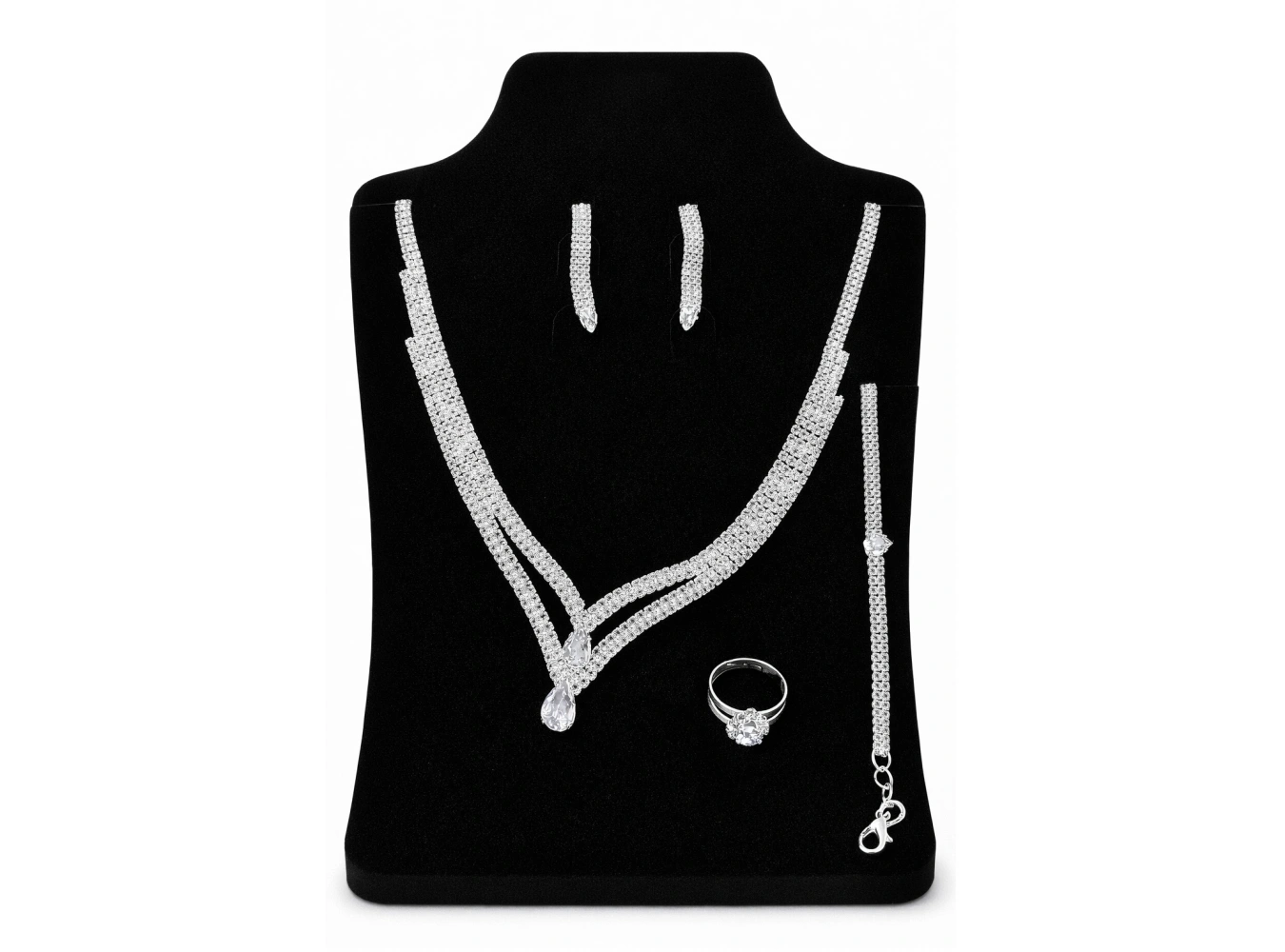 Gümüş Renk Taş Detaylı 4lü Abiye Set