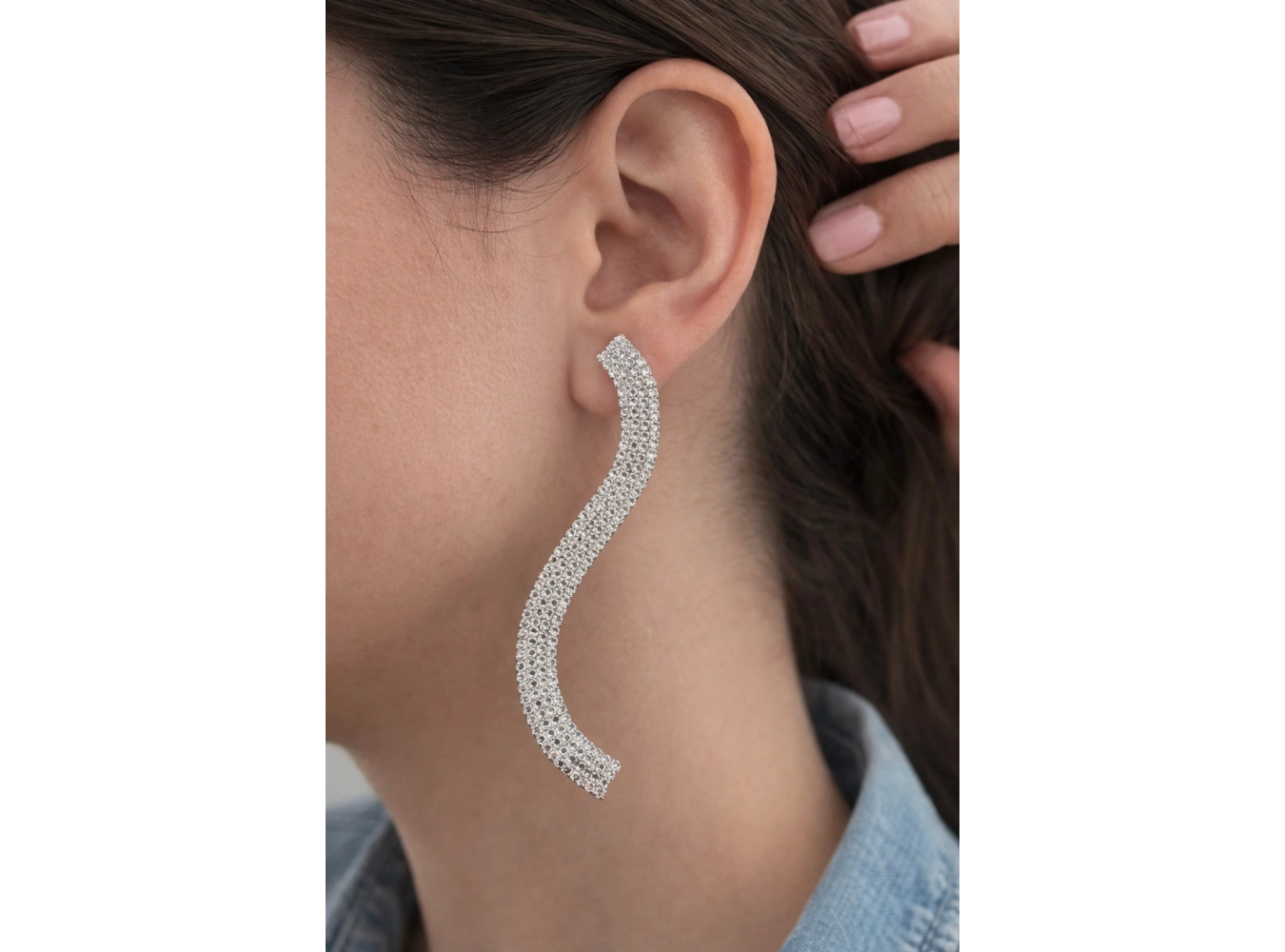 Gümüş Renk Taş Detaylı Abiye Küpe (Çift)