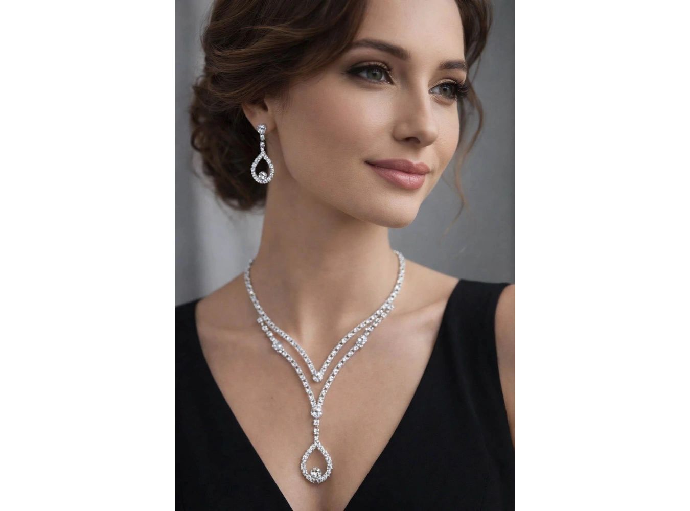 Gümüş Renk Taş Detaylı Abiye Set