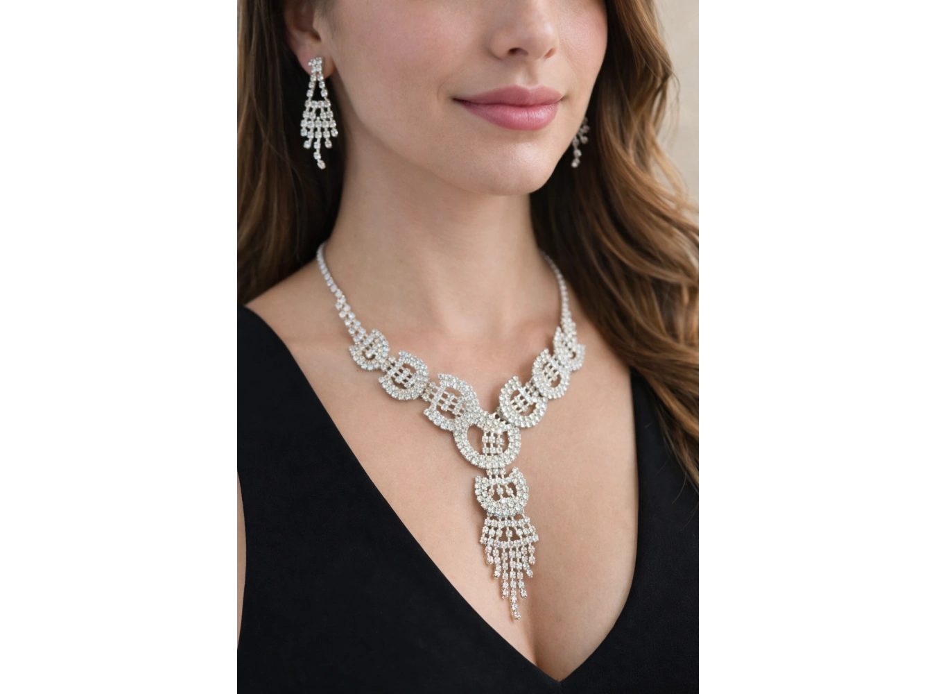 Gümüş Renk Taş Detaylı Abiye Set