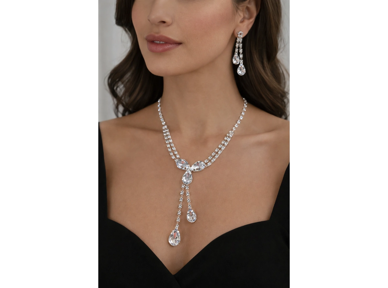 Gümüş Renk Taş Detaylı Abiye Set