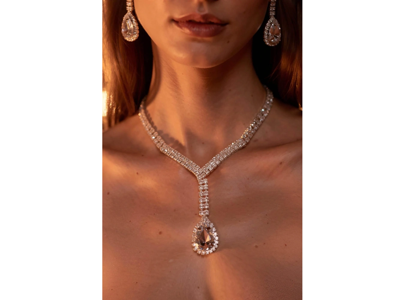 Gümüş Renk Taş Detaylı Abiye Set