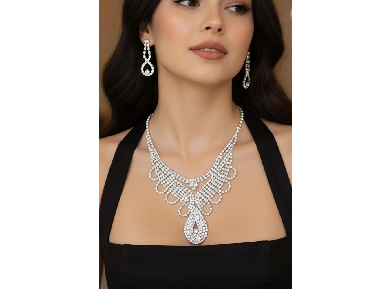 Gümüş Renk Taş Detaylı Abiye Set