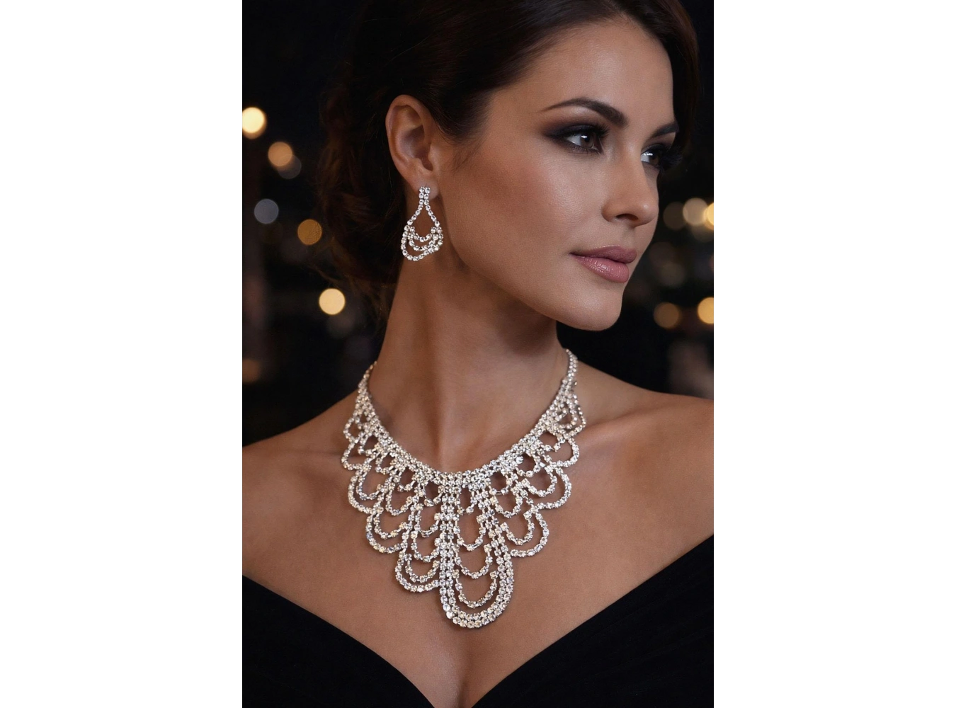 Gümüş Renk Taş Detaylı Abiye Set