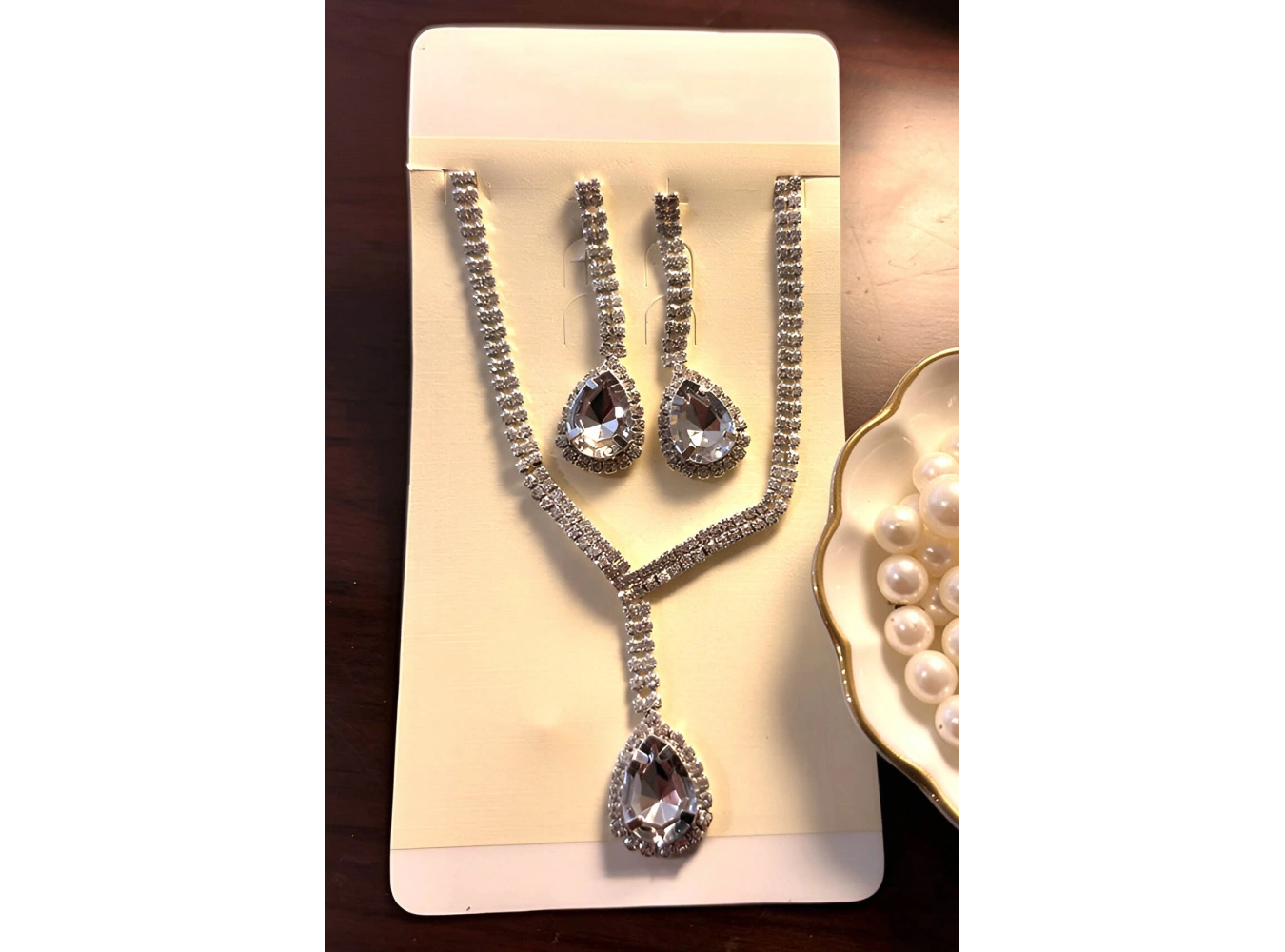 Gümüş Renk Taş Detaylı Abiye Set