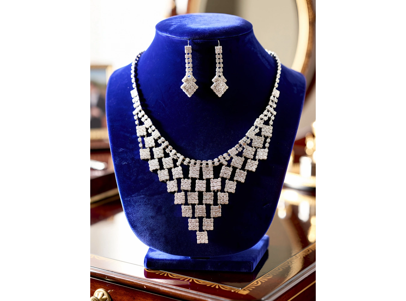 Gümüş Renk Taş Detaylı Abiye Set