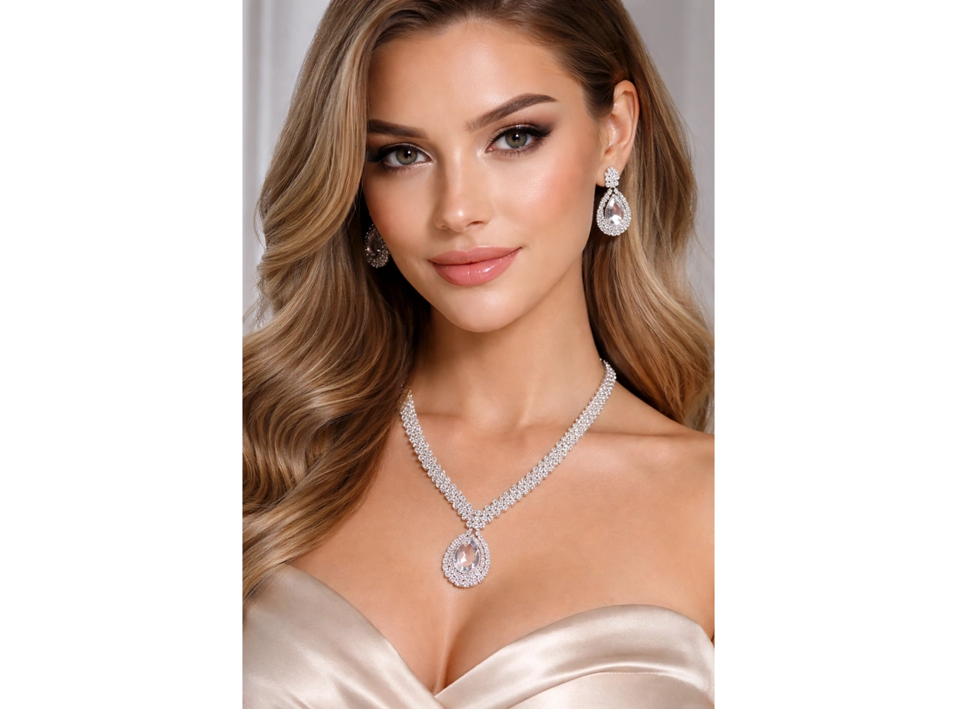 Gümüş Renk Taş Detaylı Abiye Set