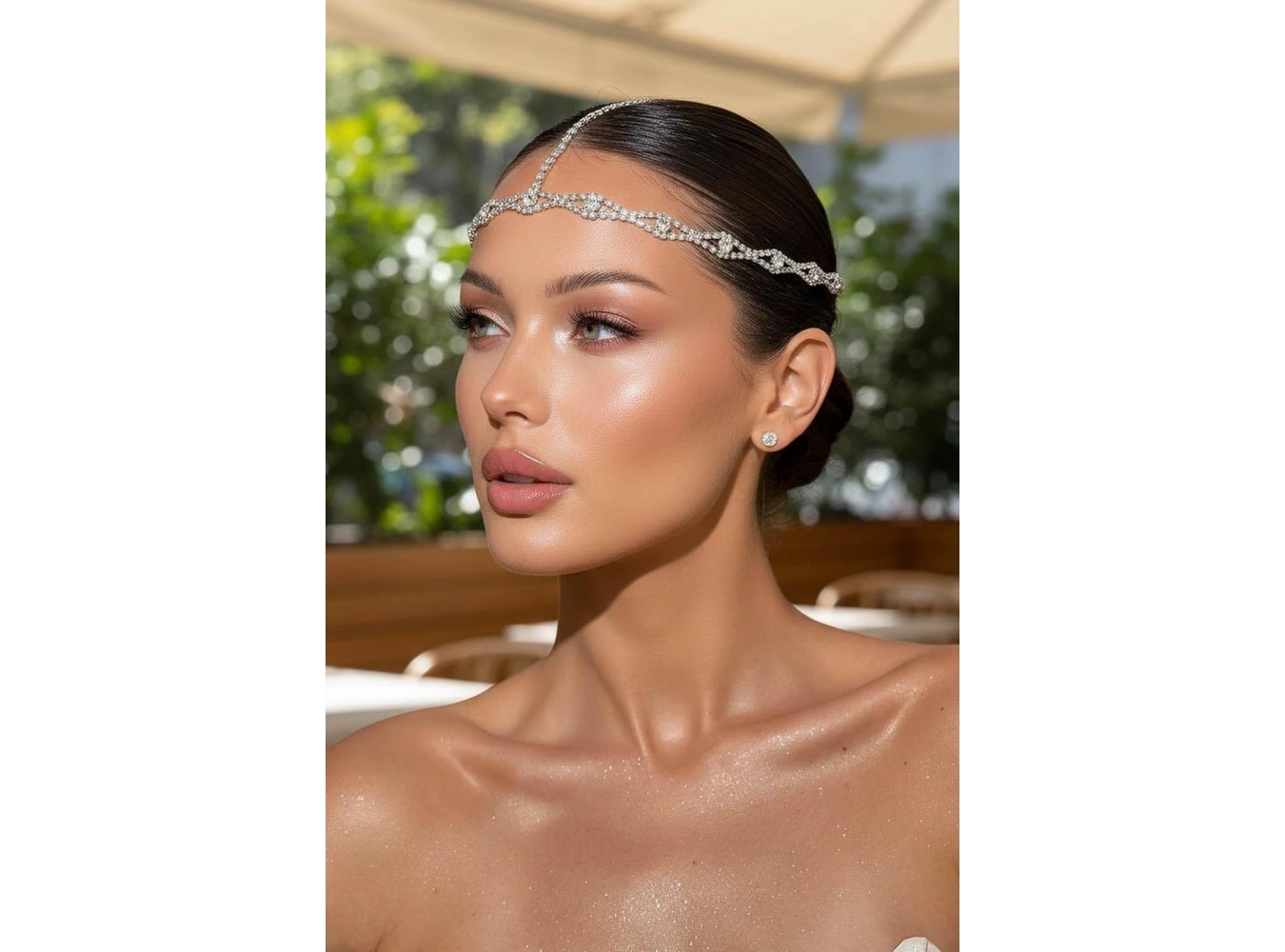 Gümüş Renk Taş Detaylı Alınlık/Kına Aksesuarı