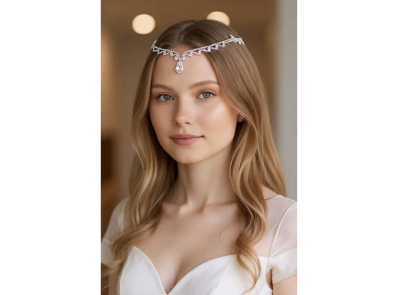 Gümüş Renk Taş Detaylı Alınlık/Kına Aksesuarı