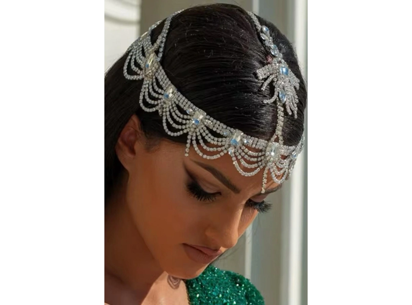 Gümüş Renk Taş Detaylı Alınlık/Kına Aksesuarı