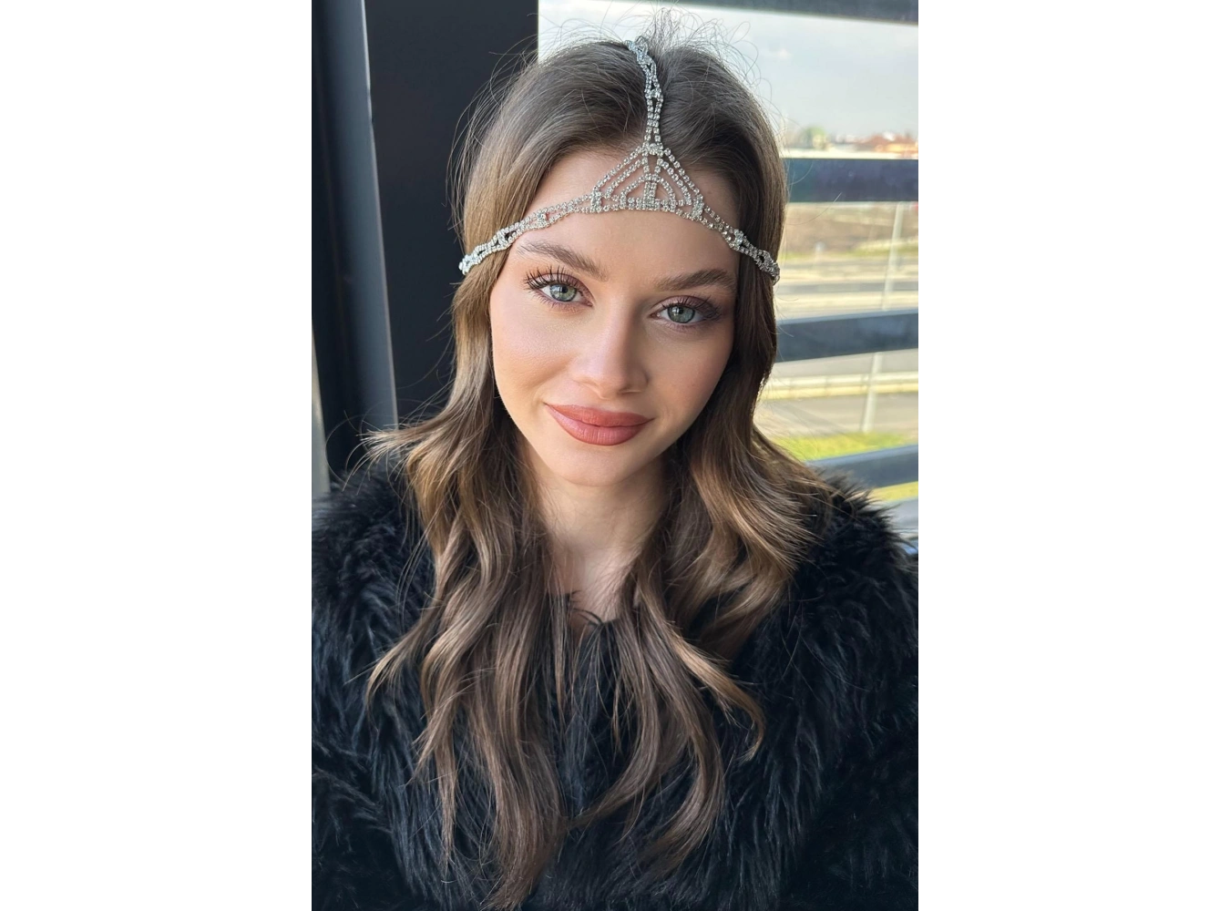 Gümüş Renk Taş Detaylı Alınlık/Kına Aksesuarı