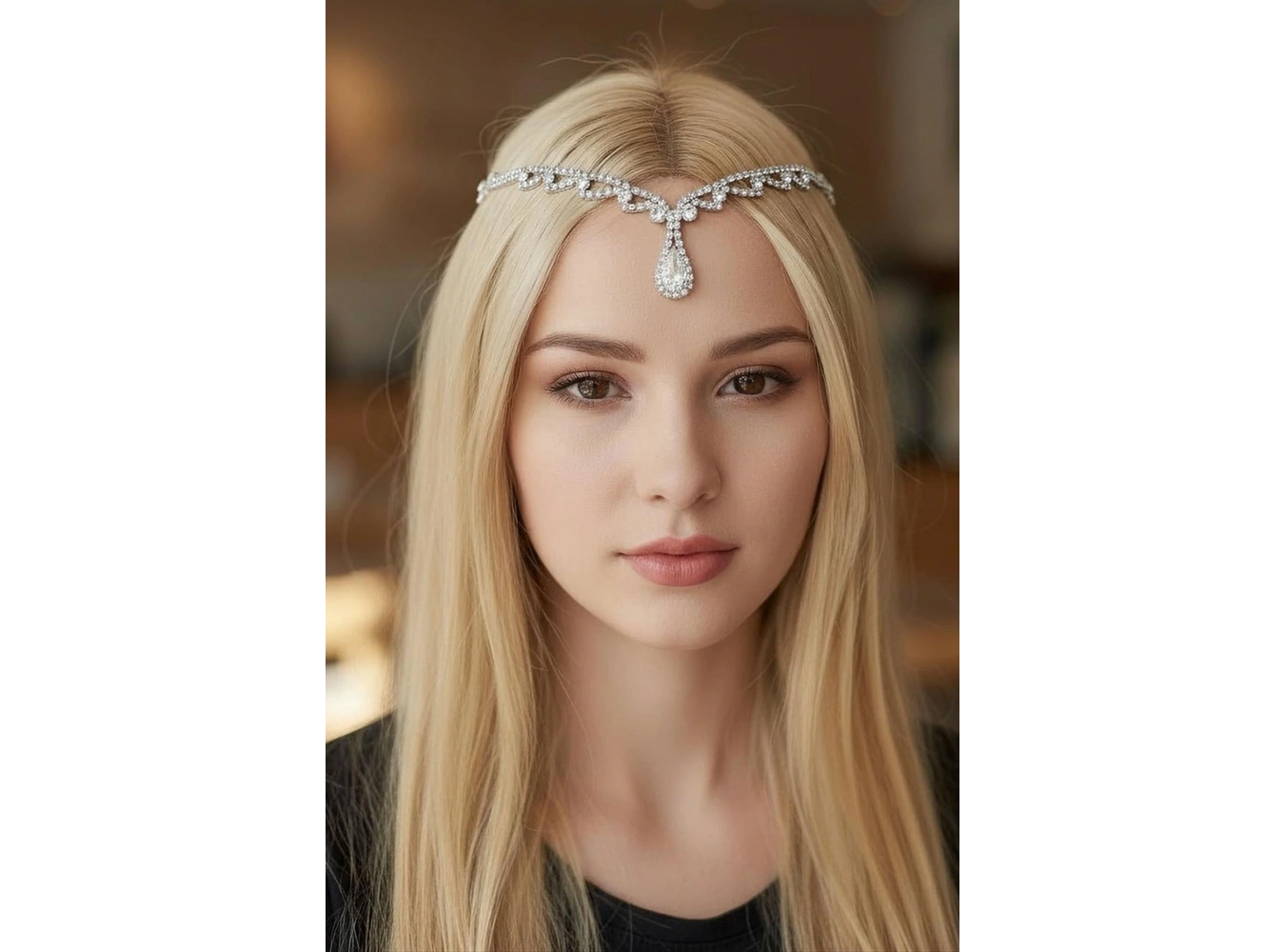 Gümüş Renk Taş Detaylı Alınlık/Kına Aksesuarı