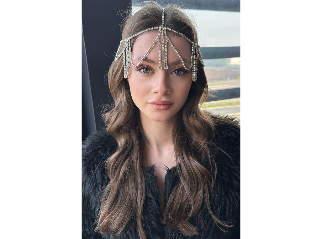 Gümüş Renk Taş Detaylı Alınlık/Kına Aksesuarı