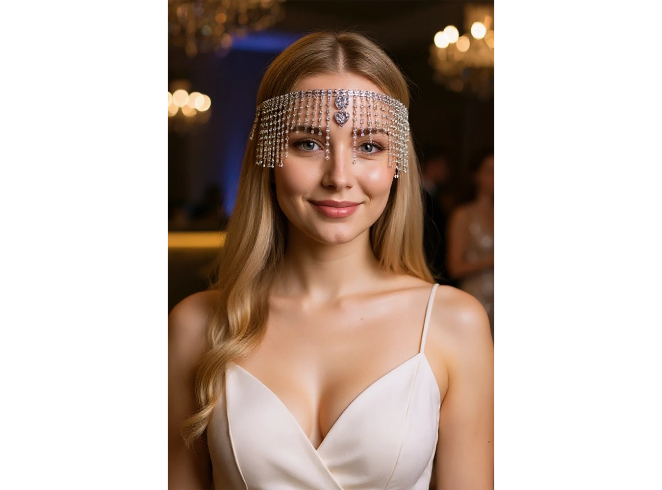 Gümüş Renk Taş Detaylı Alınlık/Kına Aksesuarı