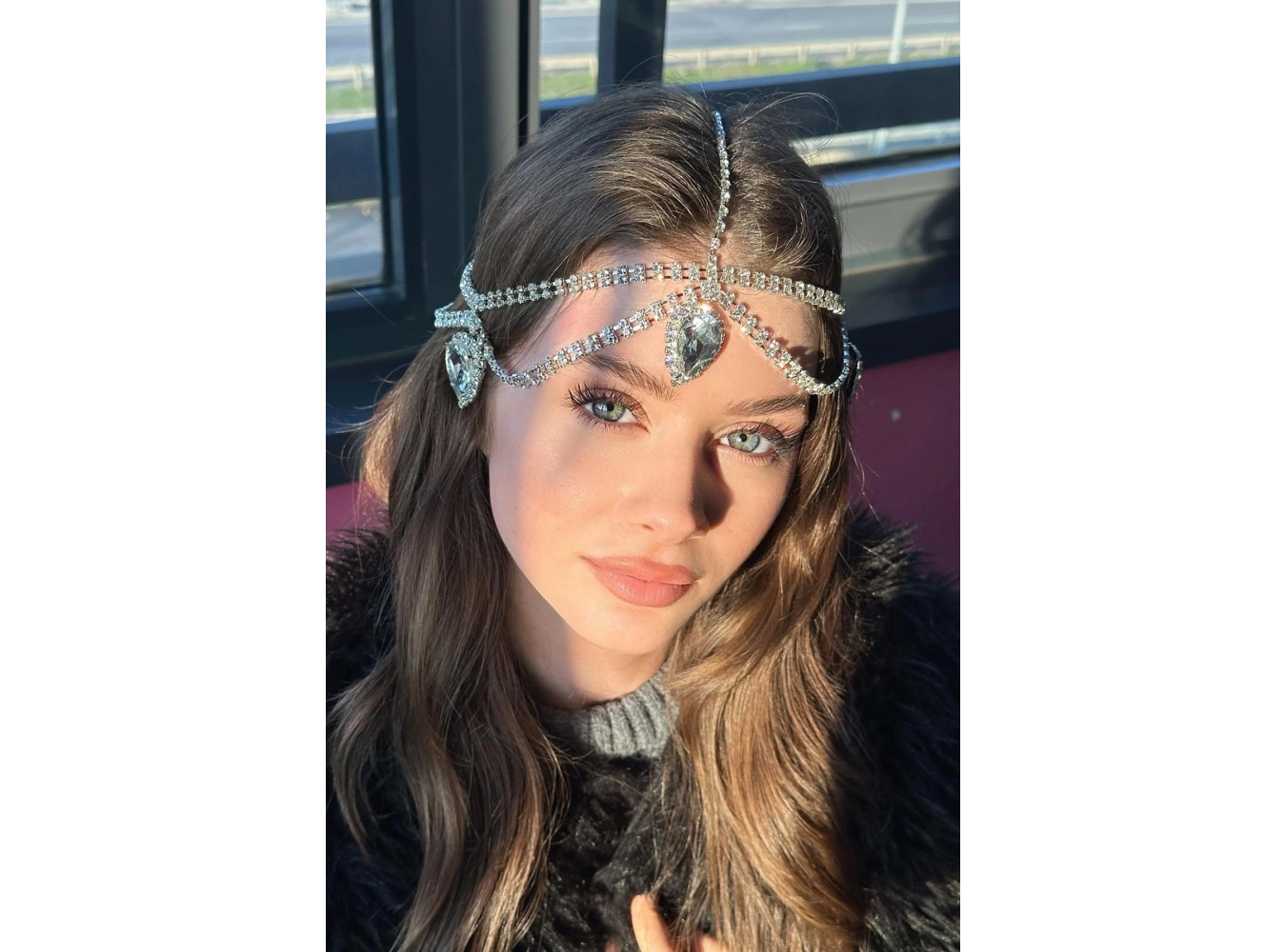 Gümüş Renk Taş Detaylı  Alınlık/Kına Aksesuarı