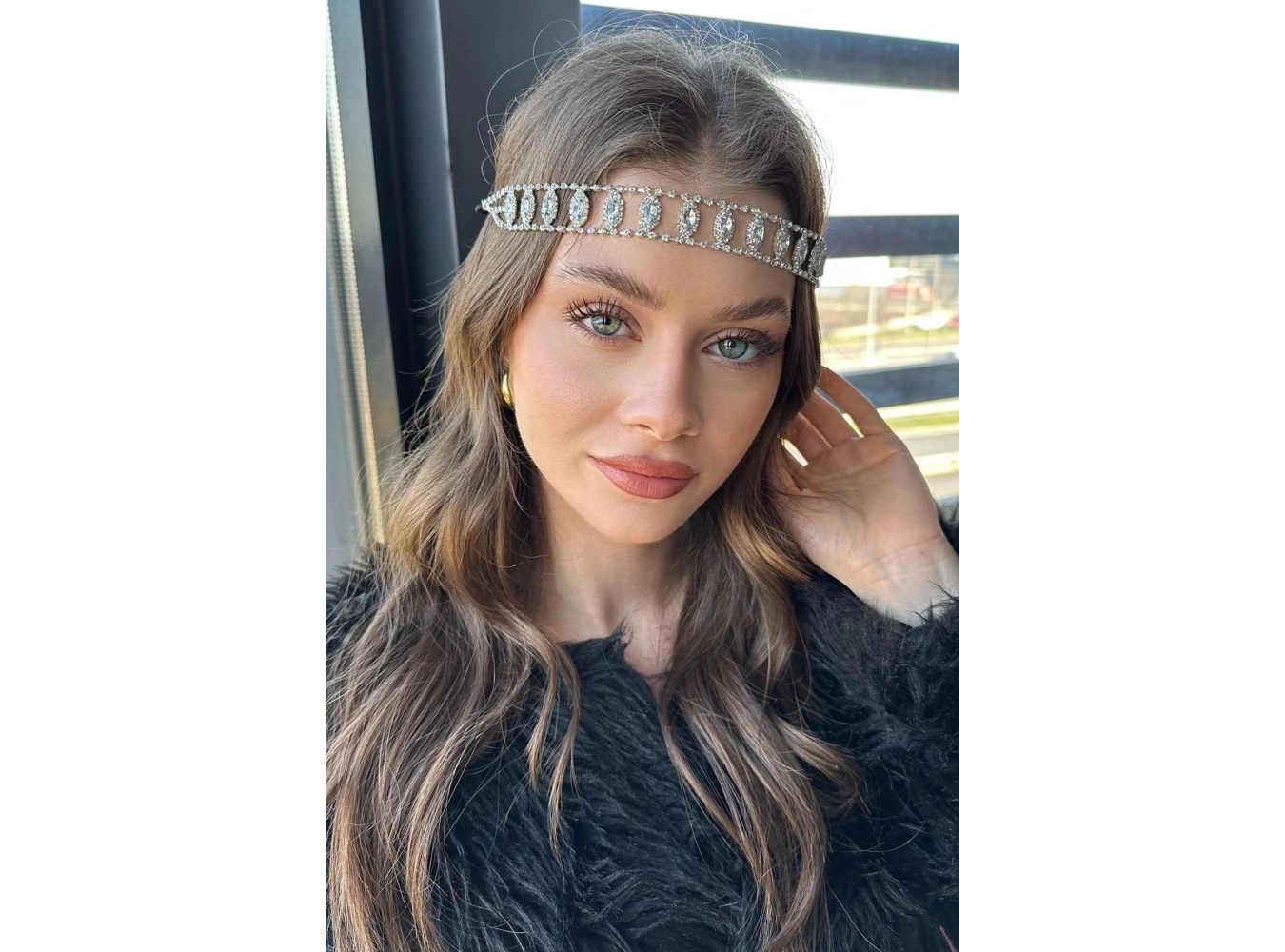 Gümüş Renk Taş Detaylı Alınlık/Kına Aksesuarı