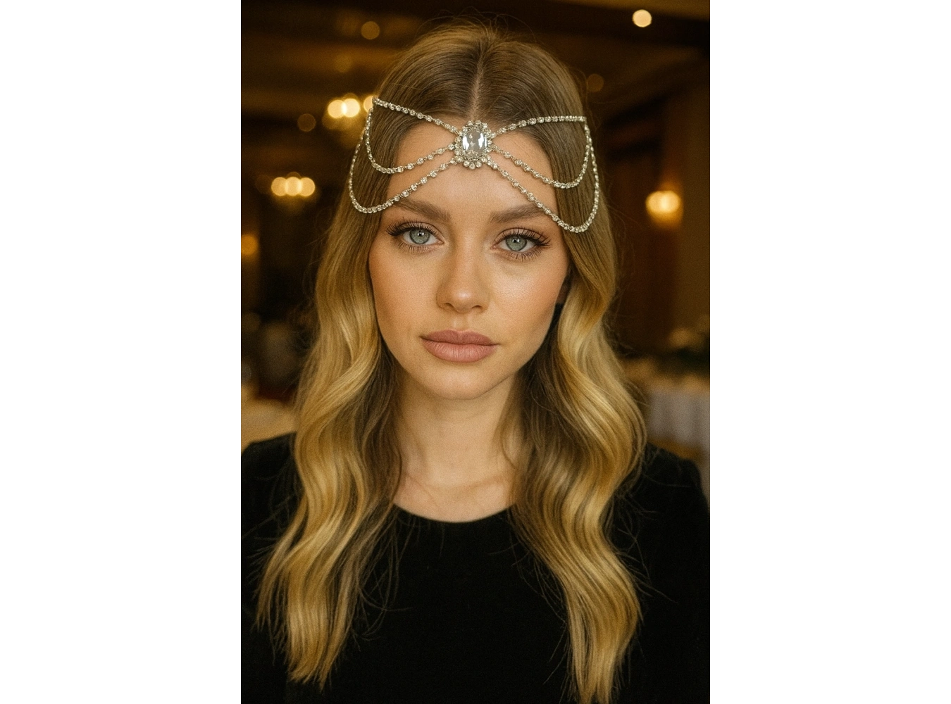 Gümüş Renk Taş Detaylı Alınlık/Kına Aksesuarı