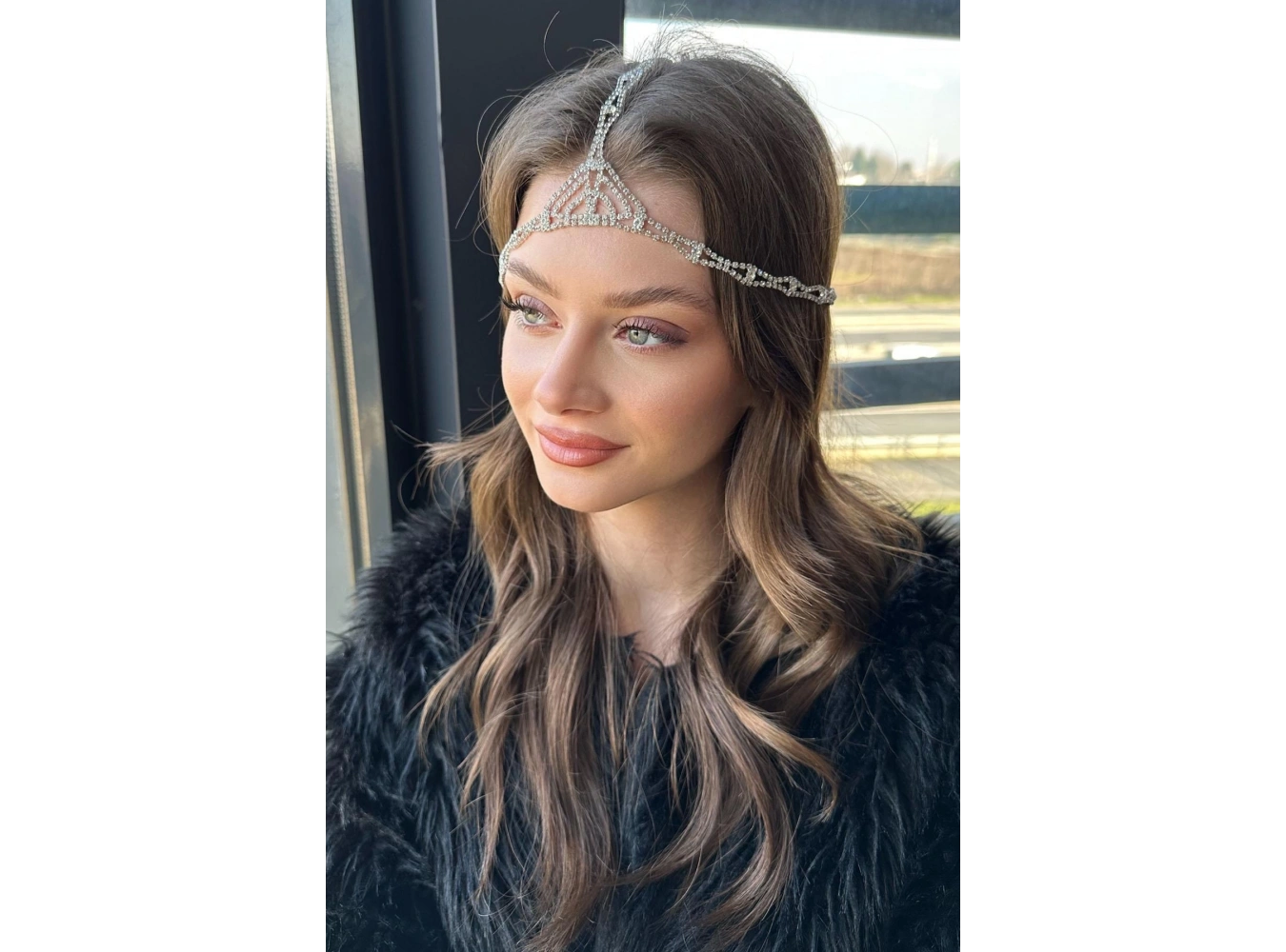 Gümüş Renk Taş Detaylı Alınlık/Kına Aksesuarı