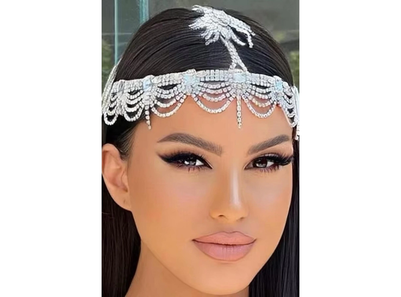 Gümüş Renk Taş Detaylı Alınlık/Kına Aksesuarı