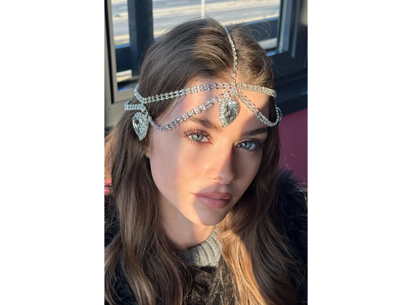 Gümüş Renk Taş Detaylı  Alınlık/Kına Aksesuarı