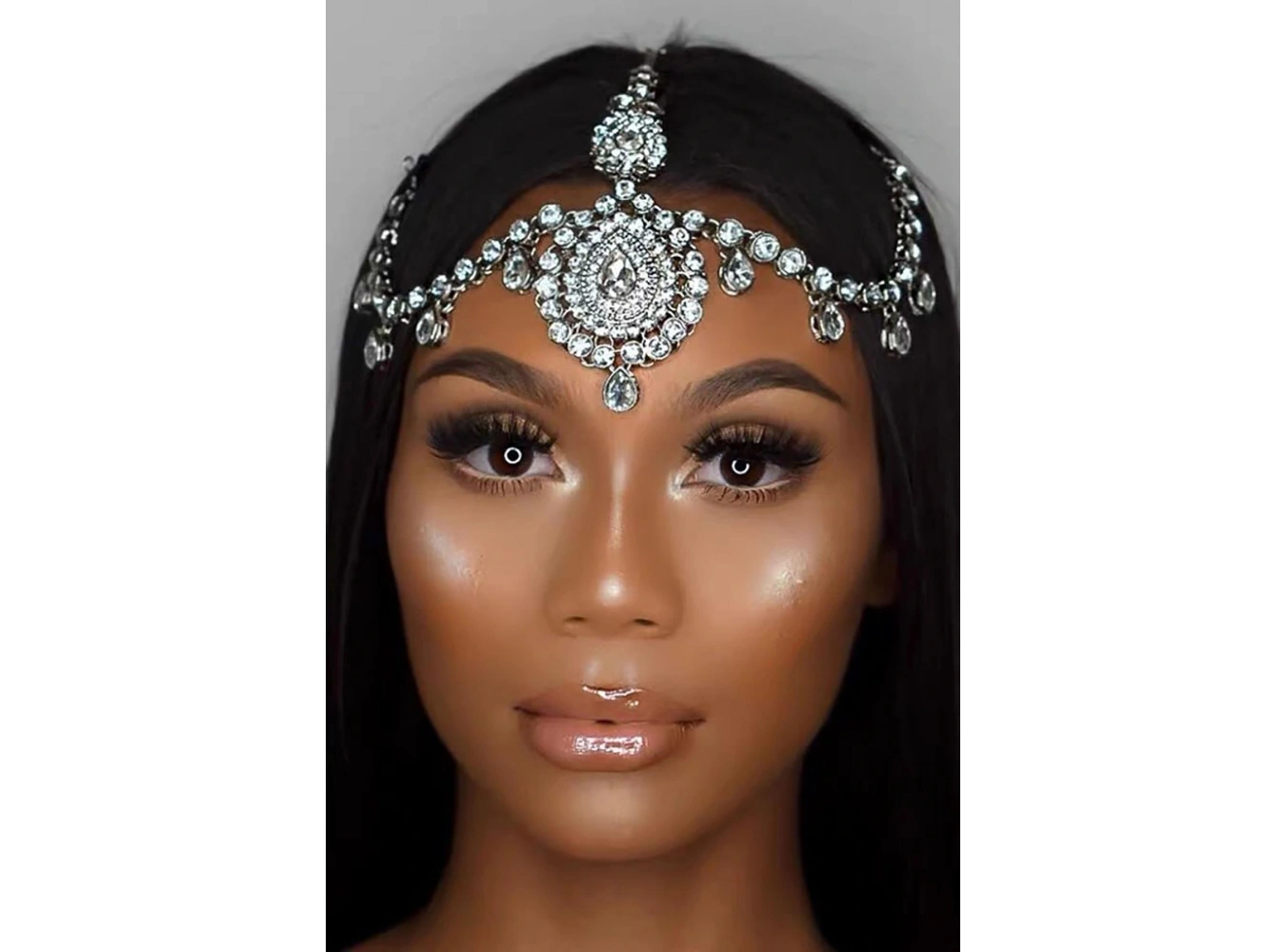 Gümüş Renk Taş Detaylı Alınlık/Kına Aksesuarı