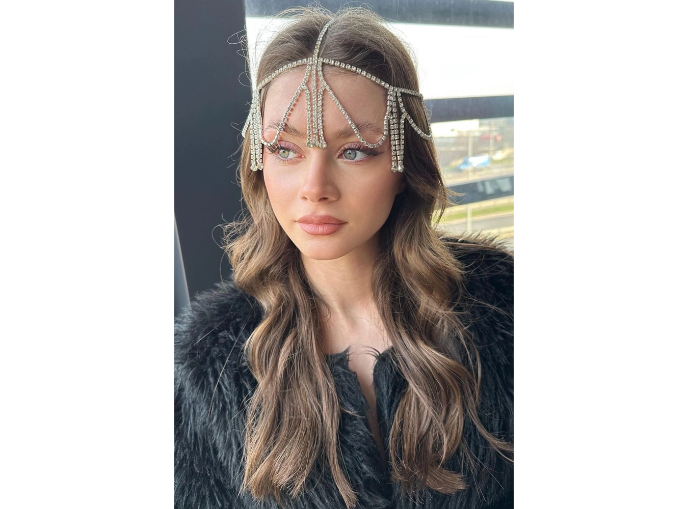 Gümüş Renk Taş Detaylı Alınlık/Kına Aksesuarı