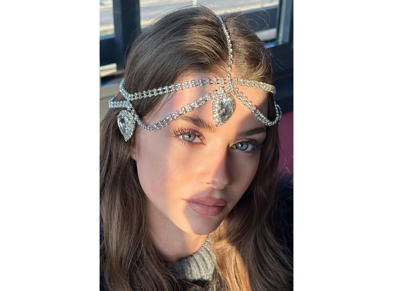 Gümüş Renk Taş Detaylı  Alınlık/Kına Aksesuarı